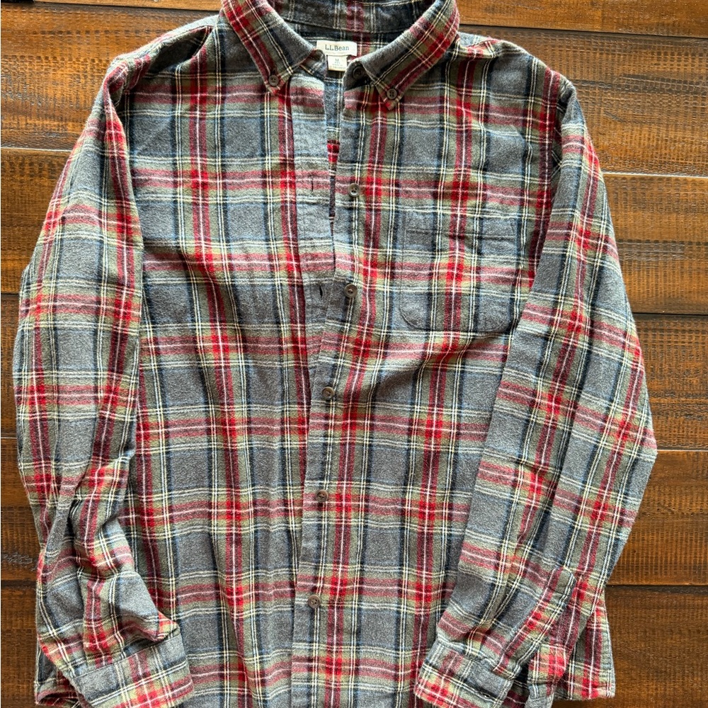 L.L. Bean Red and Gray Plaid Button-Down Shirt